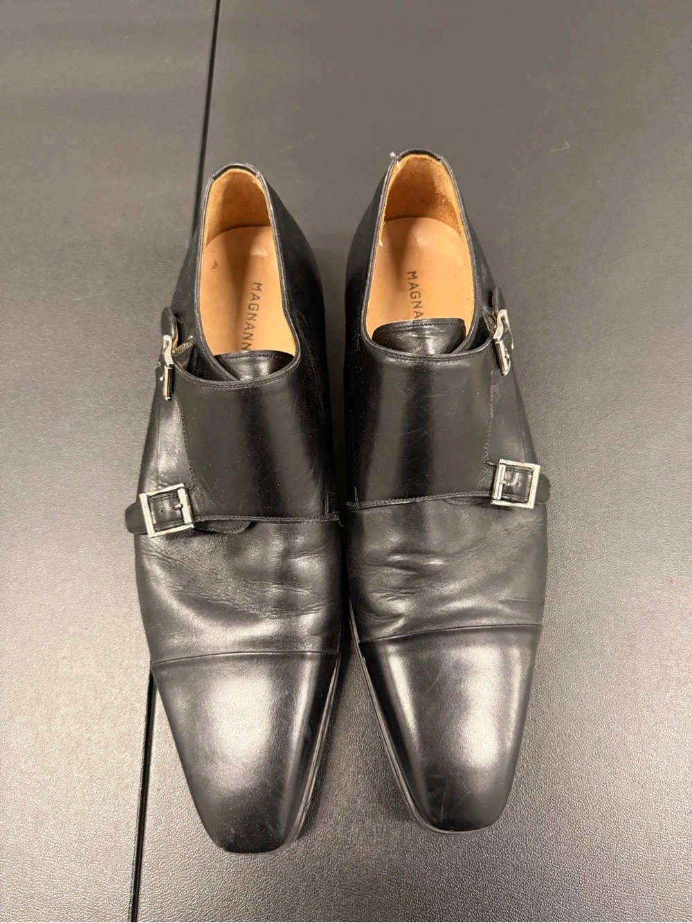 Magnanni Black Leather Double Monk Strap Dress Oxfords 10M